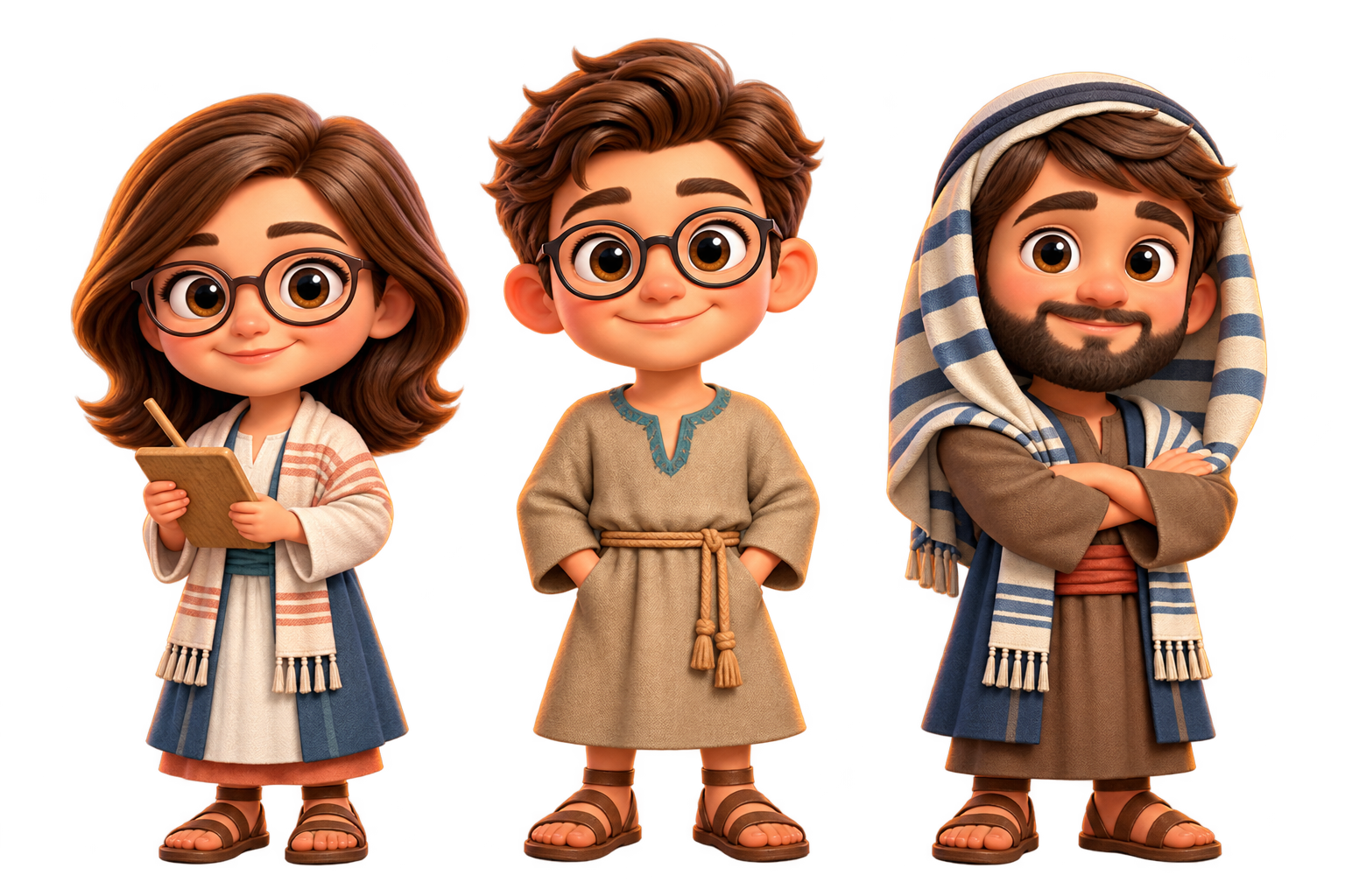 Os três personagens da turma PLAY QI